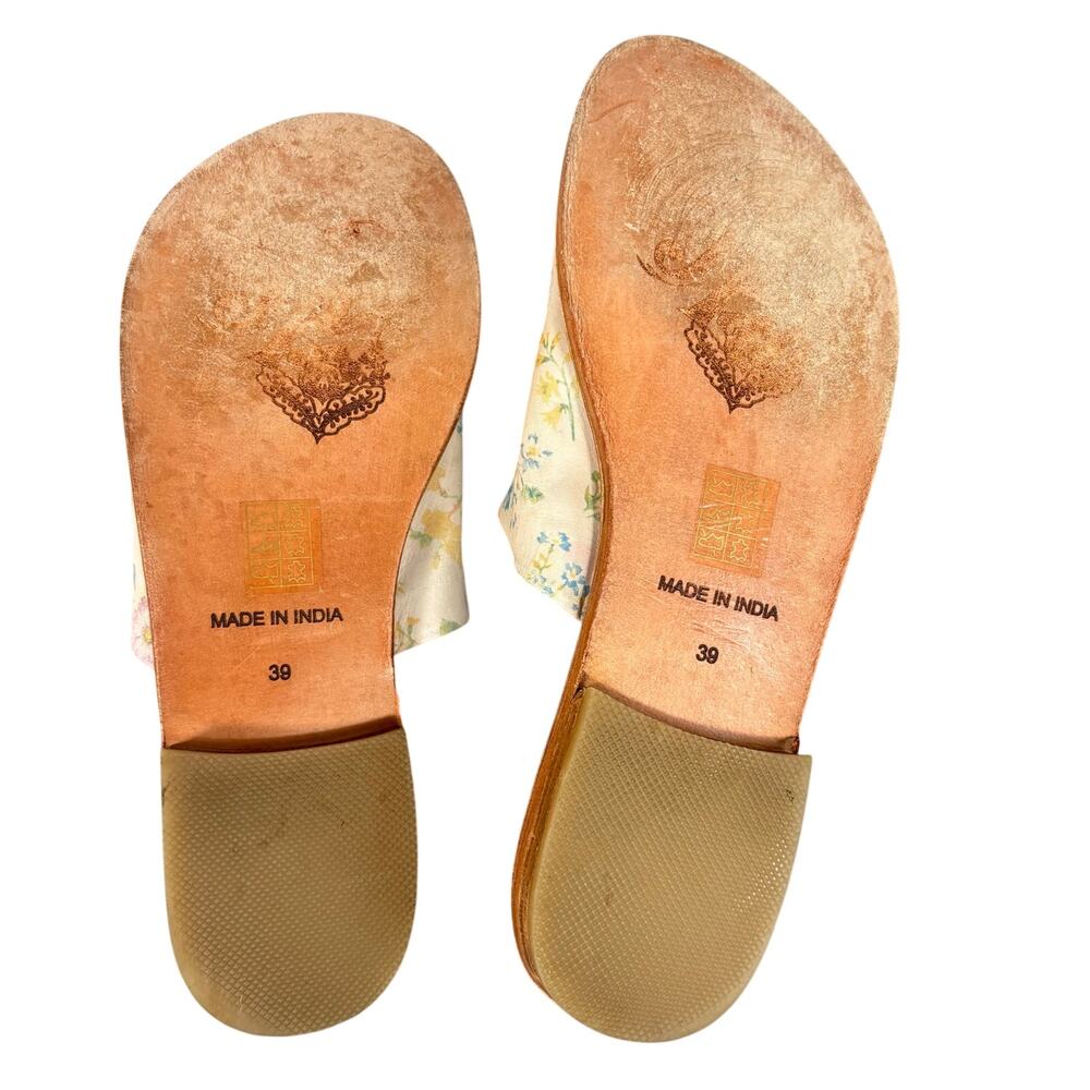 Free People Vicente Floral Leather Slide Sandals Size 39 US 9 Slides Flats Boho - Picture 6 of 8